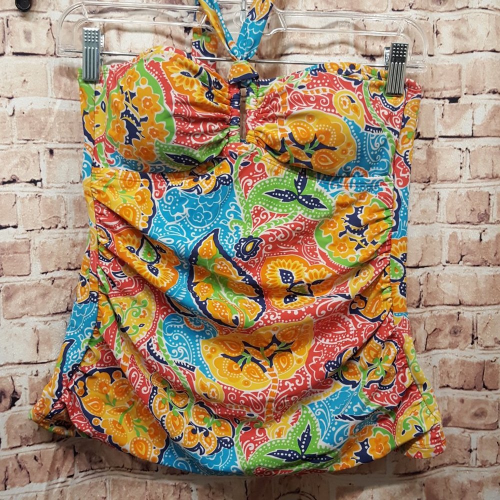 Chaps Halter Paisley Floral Tankini Top Swimsuit Size 6 - Picture 2 of 11